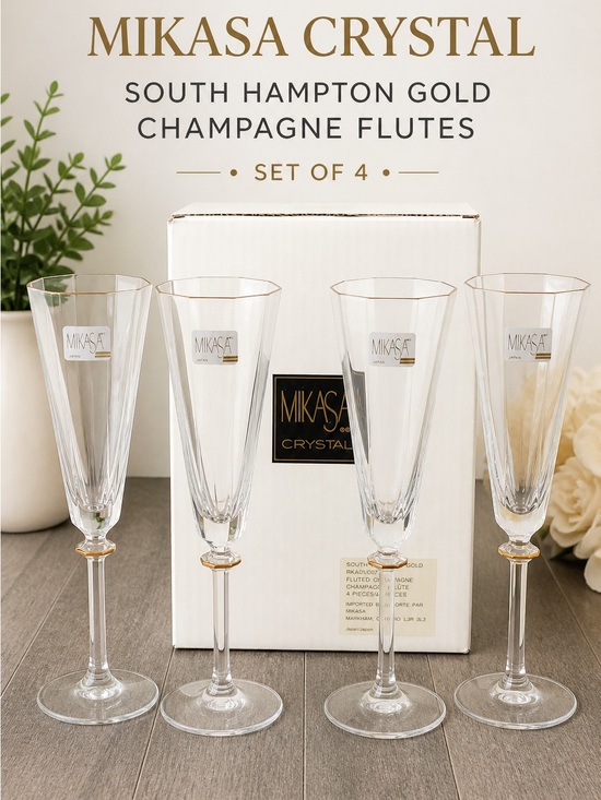 Mikasa Other - Mikasa Crystal South Hampton Gold Champagne Flutes Set of 4
Brand new  box